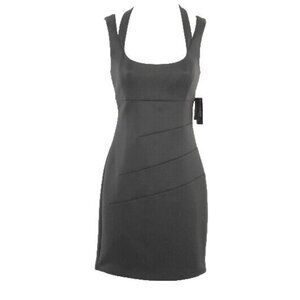 GUESS $98 Sz 0 Black Silver Zip Body Con Halter Polyester Blend Dress